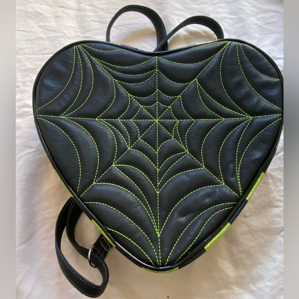 Handmade Love Pain and Stitches Spiderweb Green Backpack